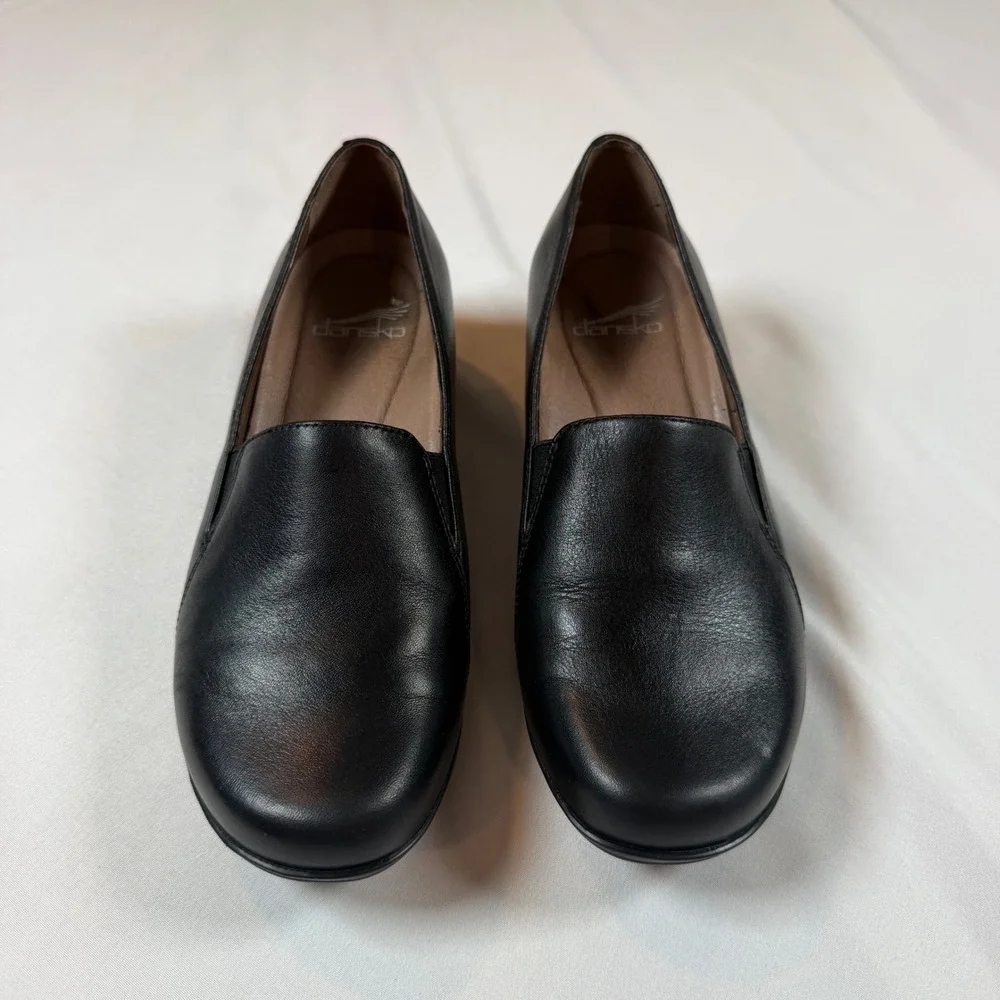 Dansko Fawna Farah Black Leather Slip On Loafers Wedge Shoes Womens 37 US 6.5-7